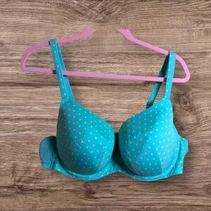 Cacique teal polka dot cooling French full coverage bra. 44C